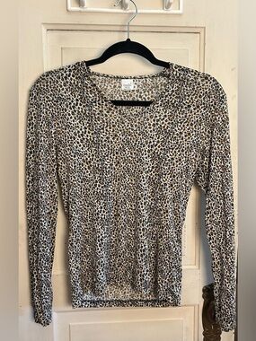 Silk Leopard-Print Long Sleeve Top in Brown and Black